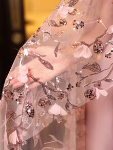 Modelyn Women's Elegant Sequin Embroidered One-Shoulder Summer Dress - Pink - View 7