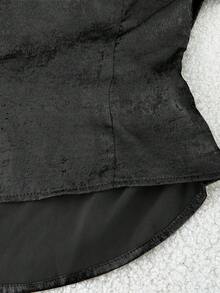 Franclia 优雅收腰交叉领长袖侧隐形拉链丝绒金色面料女士衬衫，秋冬款 - 黑色 - 查看 6