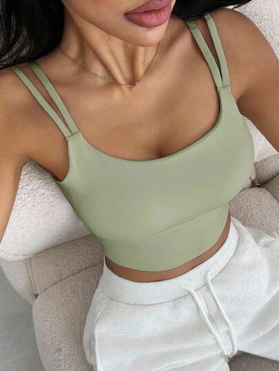 DAZY Sujetador deportivo y camiseta de mujer de unicolor minimalista y de activewear con efecto moldeador y ligereza