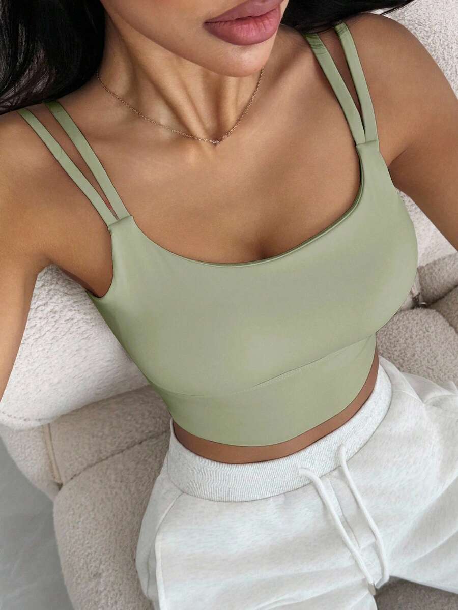 DAZY Women's Lightweight Shaping Solid Color Minimalist Activewear Sports Bra Camisole - Mint Green - View 1