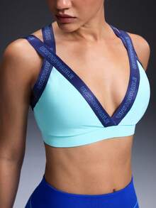 Powerista 女士夏季时尚字母提花透气运动文胸 - 藍色 - 查看 4