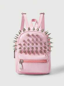 ROMWE Grunge Punk Niche Design Rivet Tassel Pleated Dual Shoulder Bag, Punk Street Style - Pink - View 2
