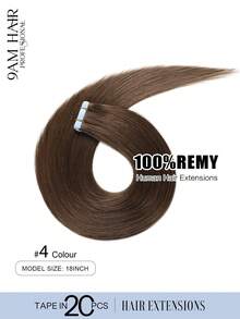 20Pcs 50Gram Tape In Hair Extensions Human Hair 18inch Remy Hair Extensions Color 4 Dark Brown Fashion Tape In Extensions, Tape In Human Hair Extensions Add Length For Wedding - S4 - View 2