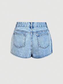 Sweetra Women's Casual Asymmetric Hem Denim Skort - Blue - View 2