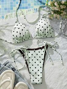 Swim Mod 双面可穿女士两件式泳衣，波点图案比基尼套装，适合游泳、水疗、度假 - 彩色 - 查看 6