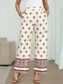 Louniche Quần Palazzo nữ in hoa có túi, trang phục thường ngày đi nghỉ mát, mùa xuân/thu. - Nhiều màu - Xem 1