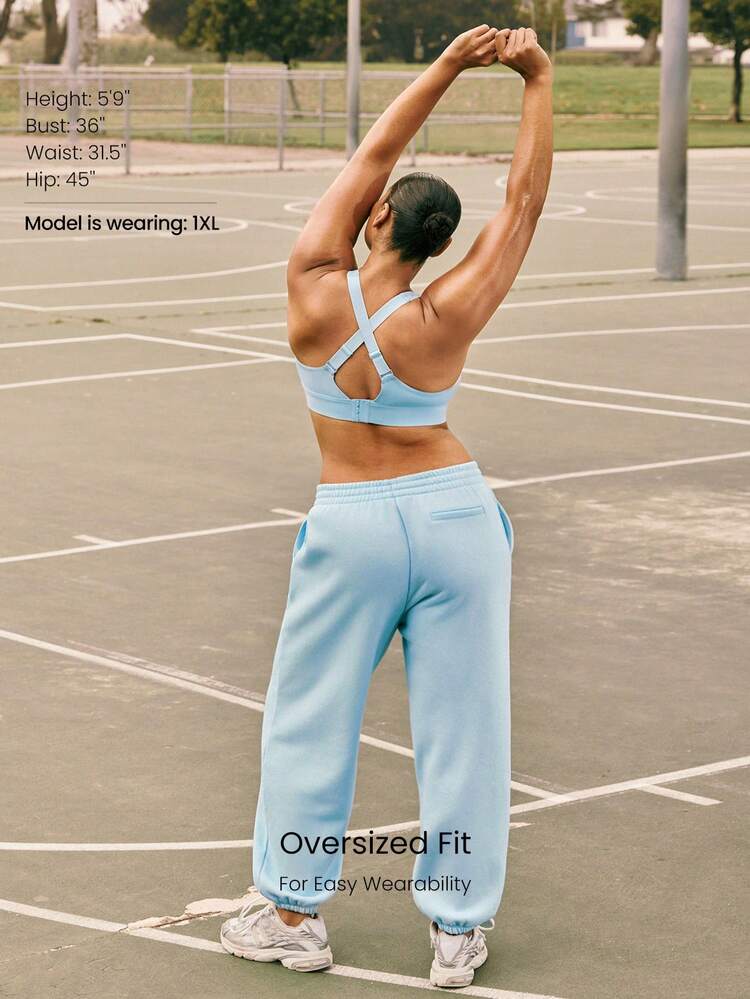 Plus Size 30" Everyday Fleece Cozy Legs Soft Warm Side Pockets Adjustable Drawstring Waist Oversized Fit Elastic Cuffs Sweatpants Daily Casual Wear