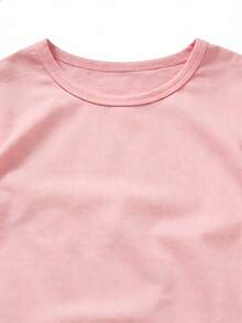 Tween Girls Casual Chic Sweet Minimalist "67" & "SIX SEVEN" Print Short Sleeve Round Neck T-Shirt, Summer Tops, Pink - Pink - View 5