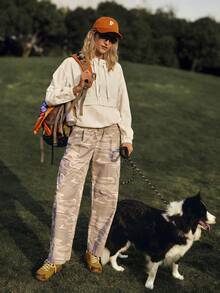 Medorelle Áo hoodie nữ thể thao thường ngày phối lưới, có khóa kéo. - Màu be - Xem 5