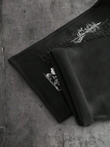 AXEPEAK 男士休闲运动字母雕塑印花抽绳腰带运动裤 - 黑色 - 查看 5