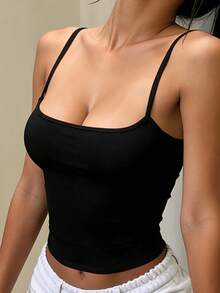 INAWLY Solva Women's Minimalist Solid Color Fitted Camisole, Versatile For Summer - Black - View 2