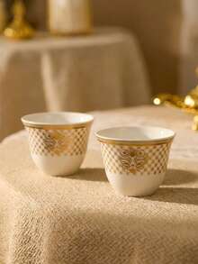 Cirelle 阿拉伯咖啡套装（Finjan） - 1至6个手绘陶瓷杯，用于盛装土耳其咖啡和达拉（Dallah），传统礼品 - 彩色 - 查看 5