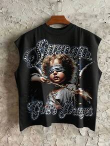 Manfinity EMRG Men's Casual Letter & Portrait Graphic Round Neck Tank Top, Summer - Multicolor - View 1