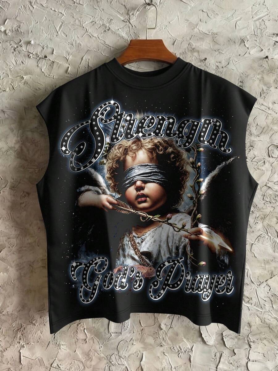 Manfinity EMRG Men's Casual Letter & Portrait Graphic Round Neck Tank Top, Summer - Multicolor - View 1