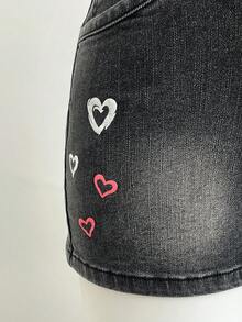 Elamini Short en jean décontracté à imprimé cœur strass pour femmes, style mode de rue chic pour le trajet quotidien, été - Gris - Voir 5