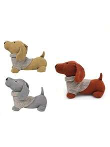 Cirelle 布艺沙填充狗猫门挡/家居装饰，黄色/橙色/灰色腊肠犬图案，带背心，可保持门敞开，礼品之选，宠物爱好者 - 彩色 - 查看 2