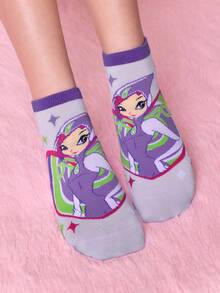 The Winx X SHEIN 6 đôi tất cổ ngắn mềm mại, thoáng khí, thấm hút mồ hôi dành cho nữ và bé gái, họa tiết hoạt hình dễ thương, thời trang và đáng yêu, màu kẹo ngọt, mũi và gót được gia cố để tăng độ bền, phù hợp mọi mùa hè và đông, họa tiết đồ họa, phong cách Y2K. - Nhiều màu - Xem 10