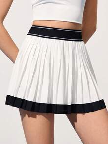 CourtClass Women's Casual Pleated Trim Sports Mini Skirt, Summer - Black - View 3