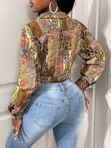 BamGleam Áo khoác ngắn dệt jacquard phong cách retro thường ngày, cổ ve áo, cài một hàng khuy, họa tiết chắp vá, dáng ôm, áo khoác ngoài đa năng phong cách boho dành cho nữ. - Nhiều màu - Xem 2