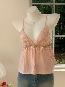 Comfortcana 女士时尚性感亮片流苏吊带背心，夏季 - 粉色 - 查看 8