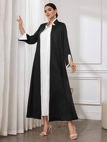 SHEIN Najma Áo choàng Abaya nữ đơn giản màu đen trắng, dáng rộng, thoải mái. - Đen và trắng - Xem 4