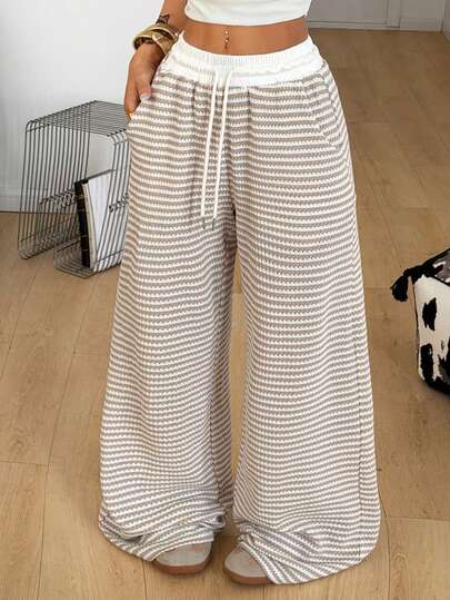 Coolane Women's Spring/Summer Going Out Streetwear Beach Outfits Basic Daily Wear Essentials Knit Comfortable Khaki Beach Pants Color-Blocked Straight Pants