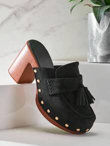 Solezae Women's Classic Versatile Platform Mules Valentine's Day - Black - View 3