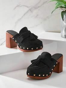 Solezae Women's Classic Versatile Platform Mules Valentine's Day - Black - View 6