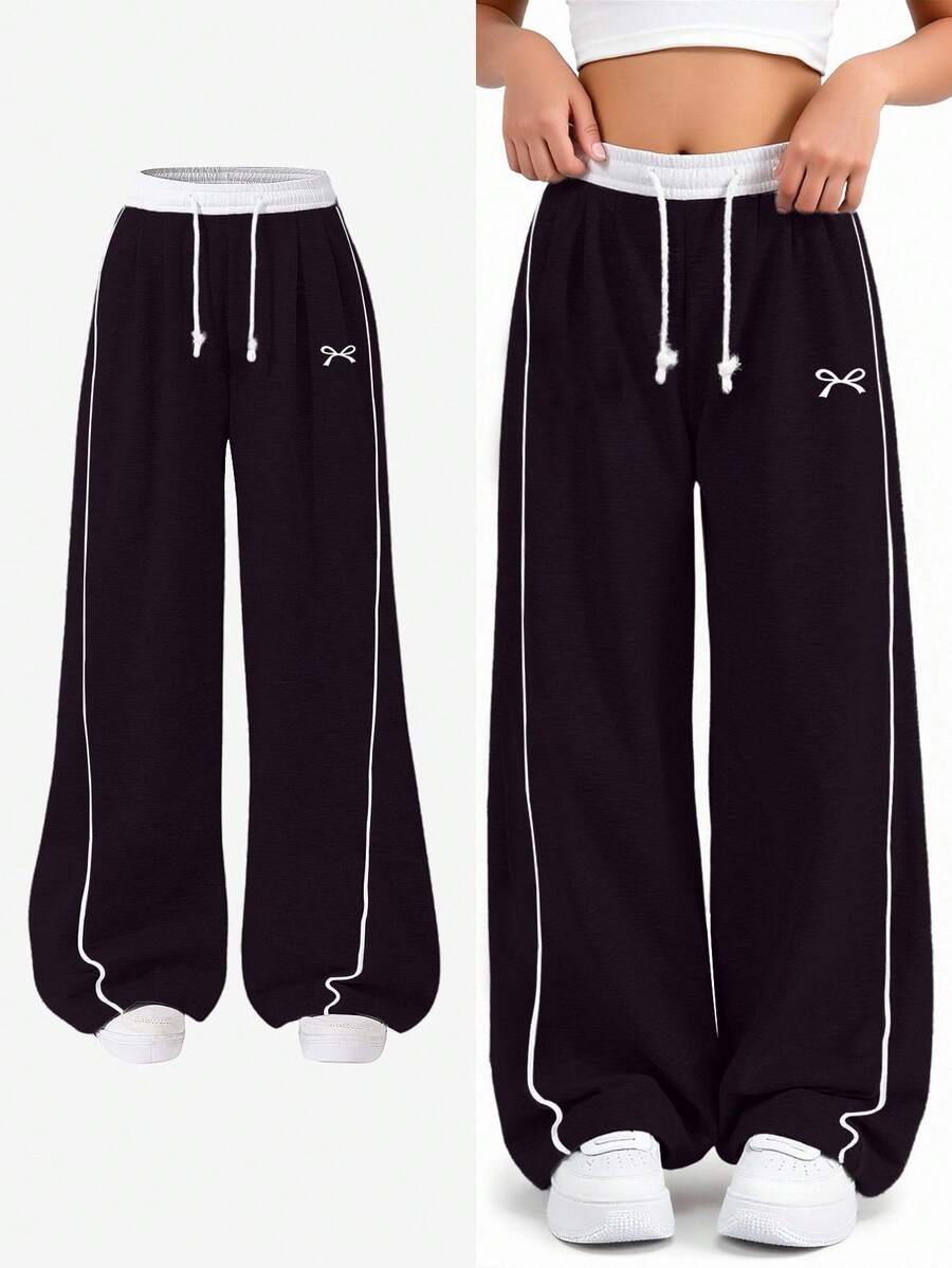 SHEIN Sparklyn 1 chiếc quần thể thao rộng rãi, thoải mái dành cho bé gái tuổi teen, màu trơn. - màu đen - Xem 1