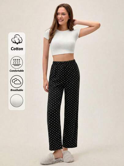 Loomlin Women Cotton Contrast Colour Heart Pattern Homewear Sleep Bottoms Heart Print Pajama Pants Womens Pajama Pants Black Pajama Pants Sleep Pants Lounge Pants