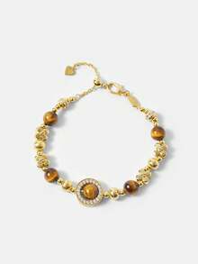 MOTF PREMIUM 复古孔雀石串珠新款手链，精致奢华小众女士手链 - 金色 - 查看 2