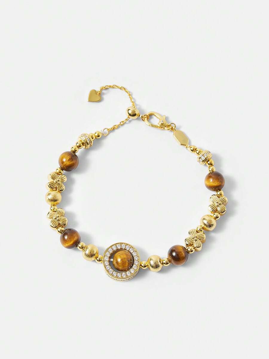 MOTF PREMIUM Vòng tay đính hạt đá Malachite cổ điển, trang sức đính hạt mới, vòng tay nữ sang trọng tinh tế. - Vàng - Xem 2