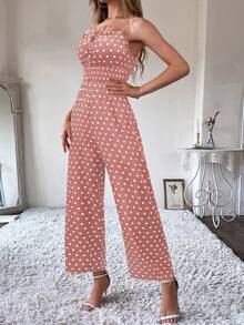 VaVaBold 女士休闲波点印花无袖连体裤，夏季 - 粉色 - 查看 4