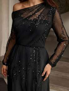 ZEYLAH Sequin Asymmetric Waist Maxi Dress, Autumn/Winter - Black - View 2