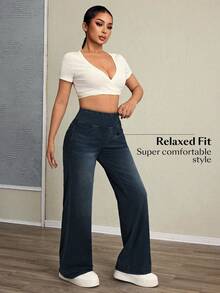 Flexra Women's High Waist Wide Leg Loose Casual Versatile Jeans - Dark Wash - View 6