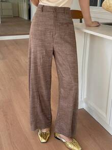 DAZY 女士直筒九分裤，宽松版型，优雅正式，春夏款 - 棕色 - 查看 5