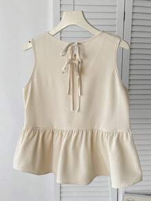 SHEIN Kids Summer Spring Squishy Summer Tops Teen Girls Blue Sleeveless Bow Collar Blouse, Casual Preppy Style Shirt Tween Girl Butter Yellow Tank Top Girls Peplum Top Girls Pastel Yellow Tops - Blue - View 6