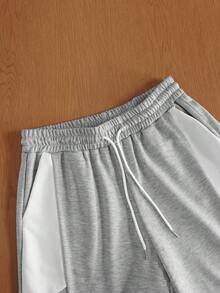 TOKVUE 男士字母印花圆领短袖休闲T恤和抽绳腰短裤套装 - 彩色 - 查看 5