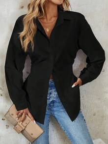 SHEIN Tall Women's Elegant French Style White Blouse For Commuting - Black - View 1