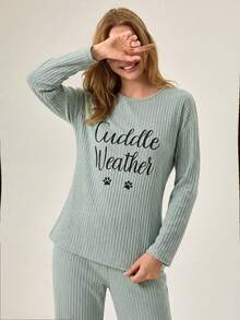 Loomlin 女士 Cuddle Weather 罗纹休闲套装 - 柔和淡紫色版，Stay Cozy 休闲套装 - 綠色 - 查看 3