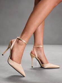 CUCCOO SZL Women's Fashion Pointed Toe Ankle Strap Stiletto High Heel Pumps, Suitable For Commuting, Dating, Party, Wedding And Other Occasions Valentine's Day Spring Shoes - Sardine Champagne - View 3