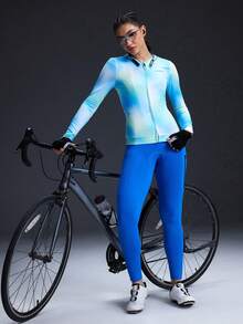 Powerista Women's Tie-Dye Long Sleeve Zipper Front Cycling Jersey - Blue - View 5