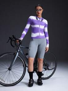 Powerista Women's Breathable Tie-Dye Zipper Front Thumb Hole Cycling Jersey