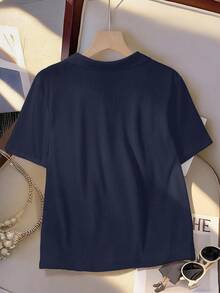 GlowEve CURVE Áo thun tay ngắn LUNE cỡ lớn dành cho nữ, phối màu đơn giản, đa năng cho mùa hè, mặc hàng ngày, cổ bẻ, thích hợp cho thể thao, công sở, đi làm - Màu xanh lam - Xem 2