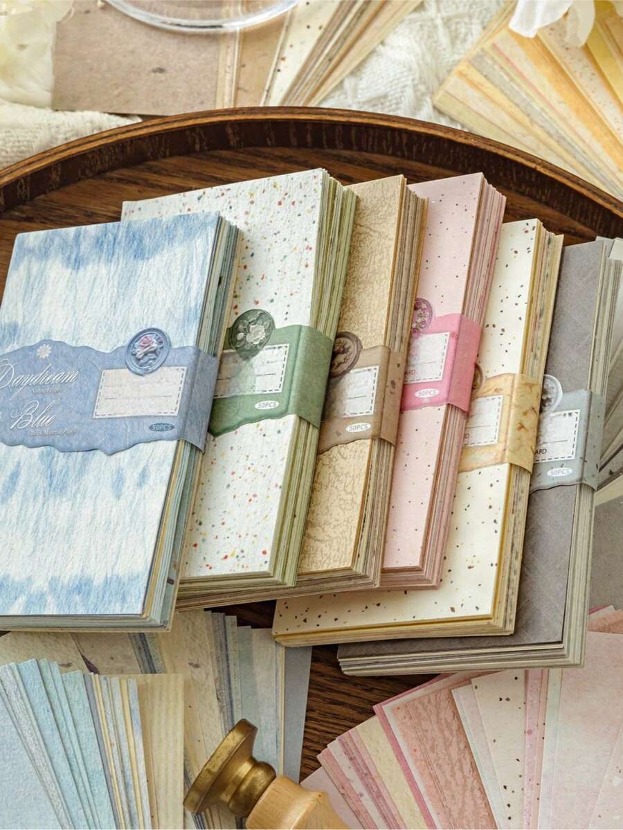1 Pack 50 Sheets Assorted Vintage Material Paper Personalized Collage Card Material Creativity Hand Account Design Paper Aesthetics Notebooks Art Journaling Office & School Supplies - 1 Package - View 1