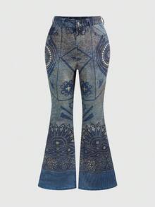 ROMWE Hippie Jeans mode évasé skinny avec décoration de strass, grande taille - Multicolore - Voir 1