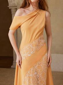 MOTF PREMIUM WOMEN'S LACE PATCHWORK DRESS, ELEGANT FOR DATES, SPRING/SUMMER - Yellow - View 2