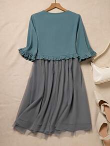 Louniche Loose Lace Chiffon Frill Trim Vacation Dress - Multicolor - View 2