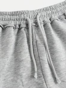 SHEIN 少女宽松休闲舒适中腰撞色抽绳运动裤，秋冬季 - 淺灰色 - 查看 7
