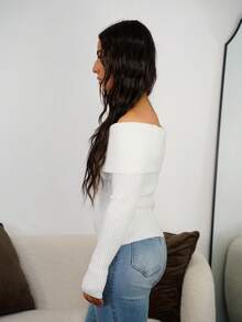 SAYEHFBABY Women's Y2K Flannelette Off Shoulder Women Sweaters,White In Fall/Winter - Beige - View 5